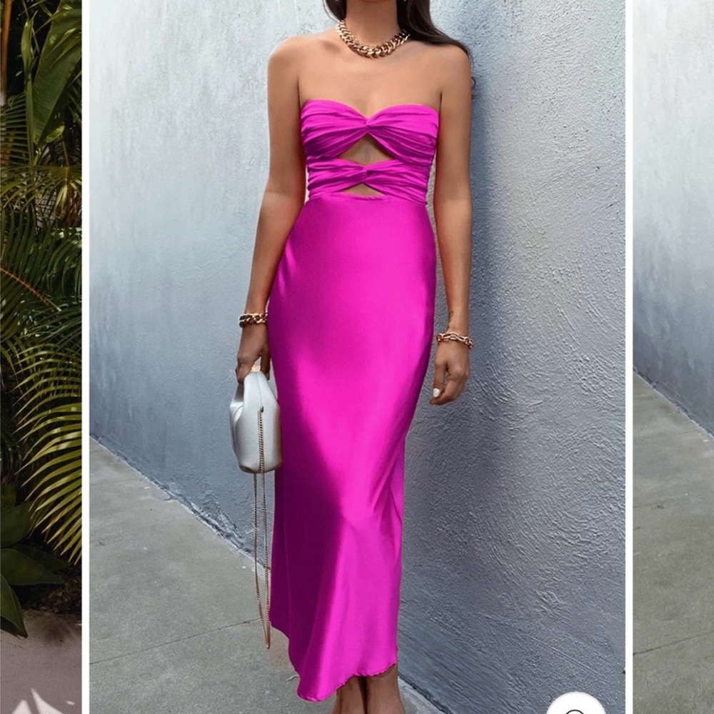 Pink Strapless Midi Dress